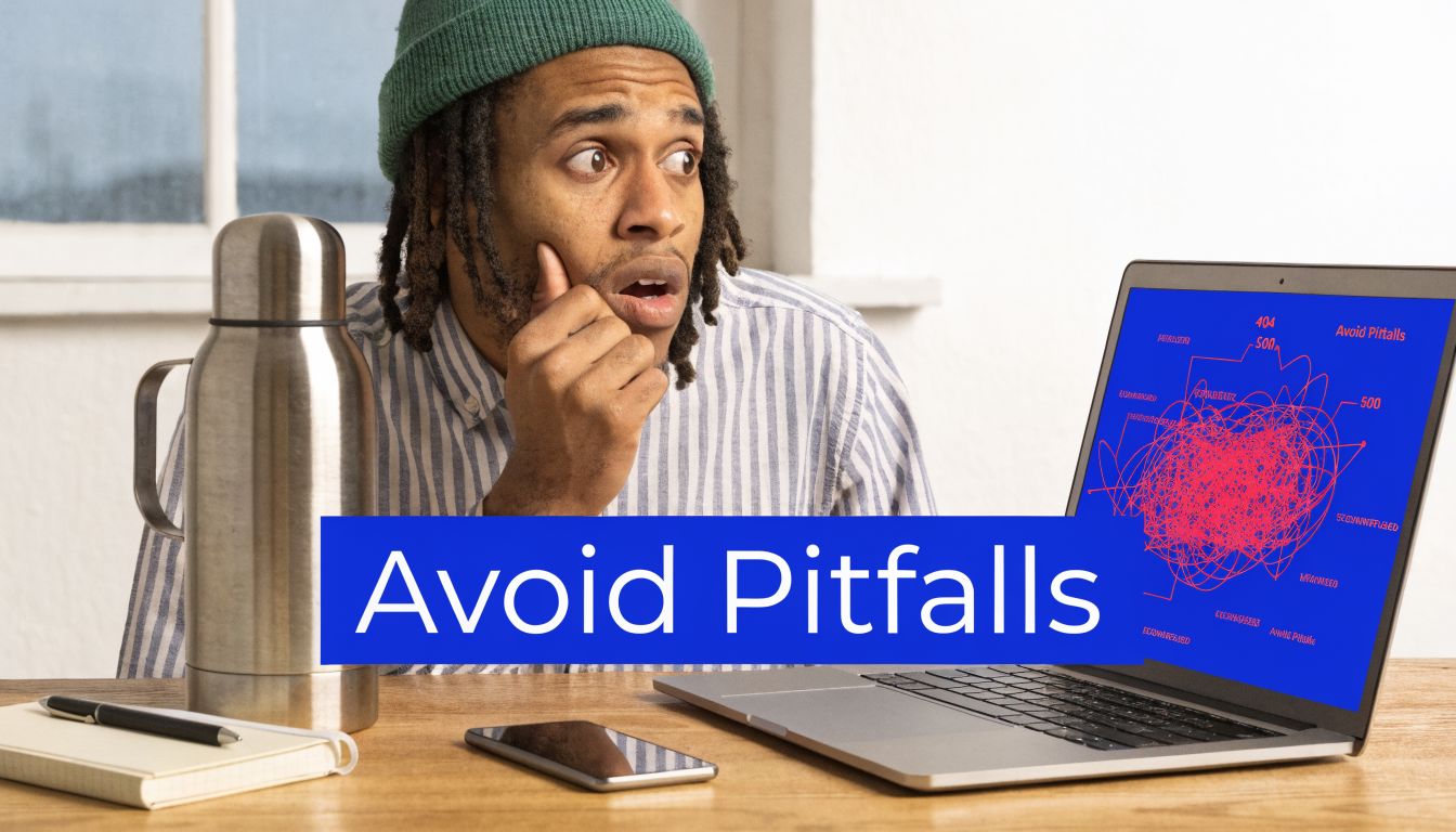 A concerned young man looking at a confusing software error graph on his laptop screen while working.
