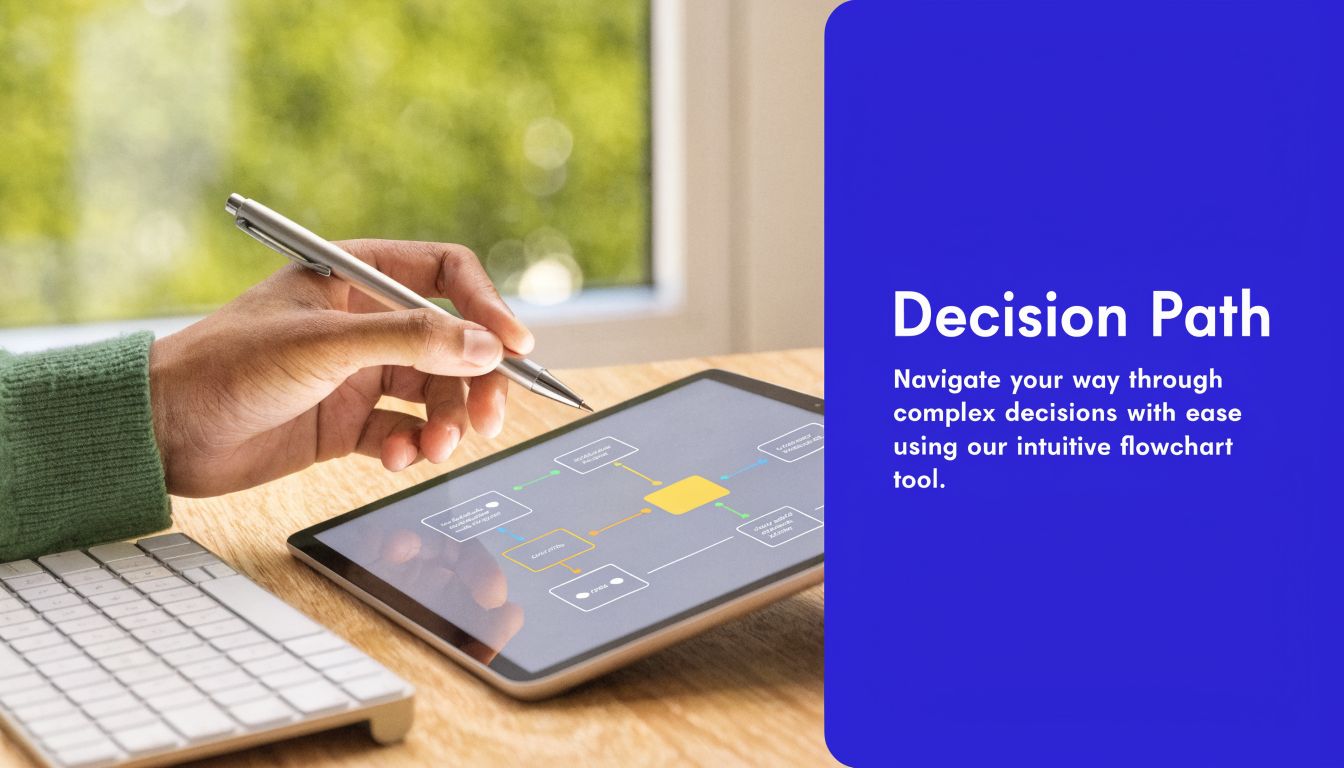 A person uses a stylus on a digital tablet to interact with a flowchart decision diagram.